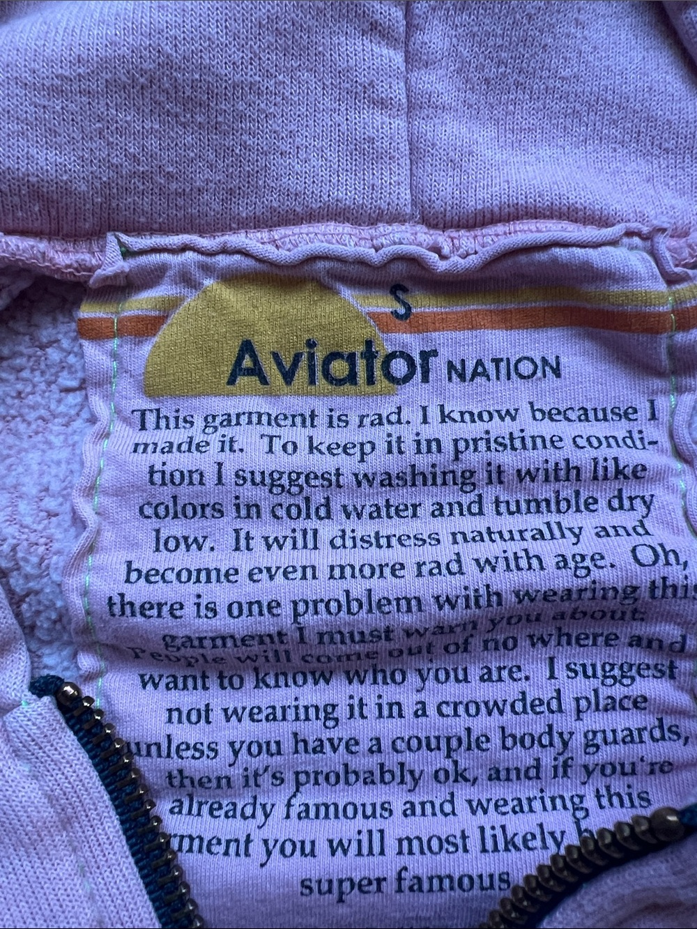 Aviator Nation Pink Zip Hoodie with Yellow, Red & Blue Stripes - Picture 2 of 5